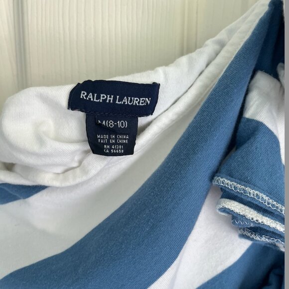 Ralph Lauren Girls Blue Stripped One-Shoulder Romper - Picture 4 of 5